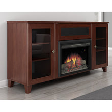 Load image into Gallery viewer, Furnitech FT70SCFB Shaker TV Stand Console with Electric Fireplace up to 80" TVs in Dark Cherry Finish.