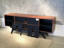 Load image into Gallery viewer, Furnitech FT78PF TV Stand up to 90" TV's in Brazilian Cherry finish with black matte finish legs.
