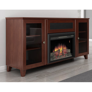 Furnitech FT70SCFB Shaker TV Stand Console with Electric Fireplace up to 80" TVs in Dark Cherry Finish.