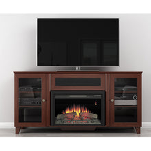 Load image into Gallery viewer, Furnitech FT70SCFB Shaker TV Stand Console with Electric Fireplace up to 80&quot; TVs in Dark Cherry Finish.