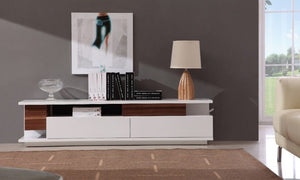 J&M Furniture TV Stand 061 in White High Gloss & Walnut